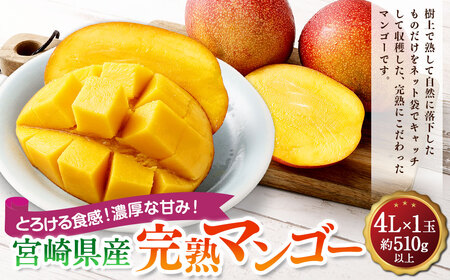 ＜宮崎県産完熟マンゴー 4L×1玉（510g以上）＞2026年4月中旬～7月下旬までに順次出荷【MM-f-002】