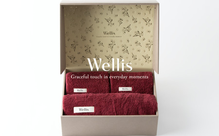 Wellis【極上の肌心地】フェイスタオル2枚・バスタオル1枚　ギフトセット　ボルドー（009_5036_04）