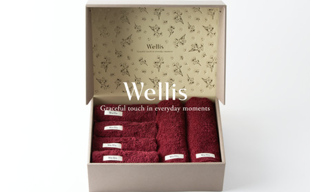 Wellis【極上の肌心地】ウォッシュタオル4枚・フェイスタオル2枚　ギフトセット　ボルドー（009_5037_04）