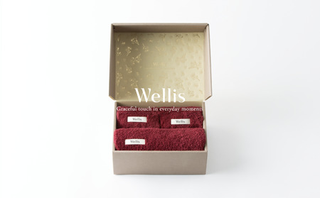 Wellis【極上の肌心地】ウォッシュタオル2枚・フェイスタオル1枚　ギフトセット　ボルドー（009_5039_04）
