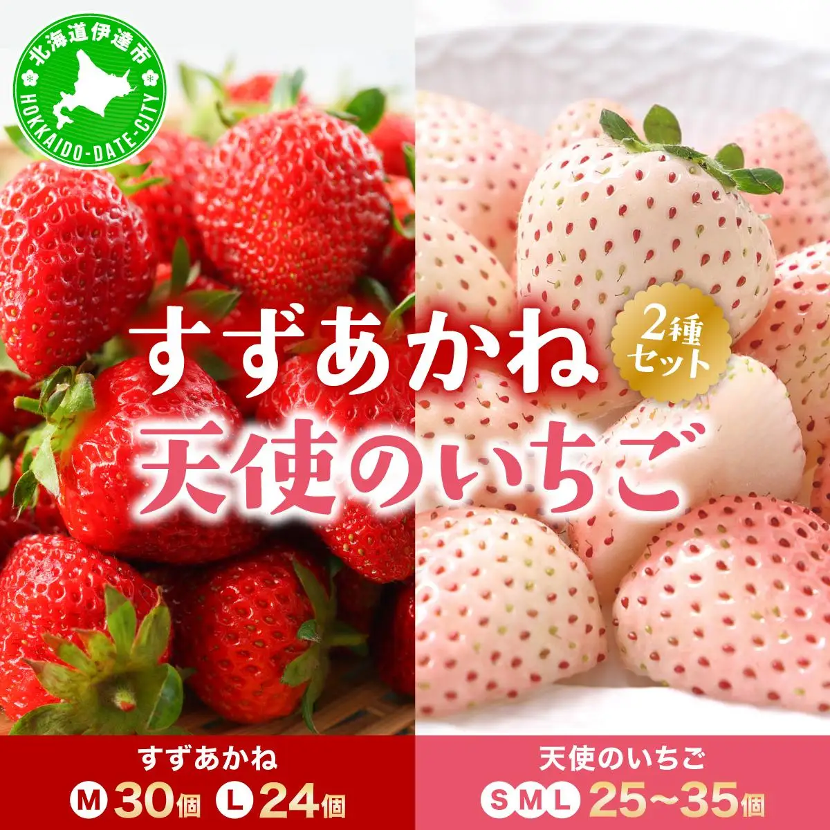 ＜先行予約＞ 北海道 伊達市 天使のいちご（S～Lサイズ 25～35個） すずあかね（Mサイズ30個またはLサイズ24個）【55250948】