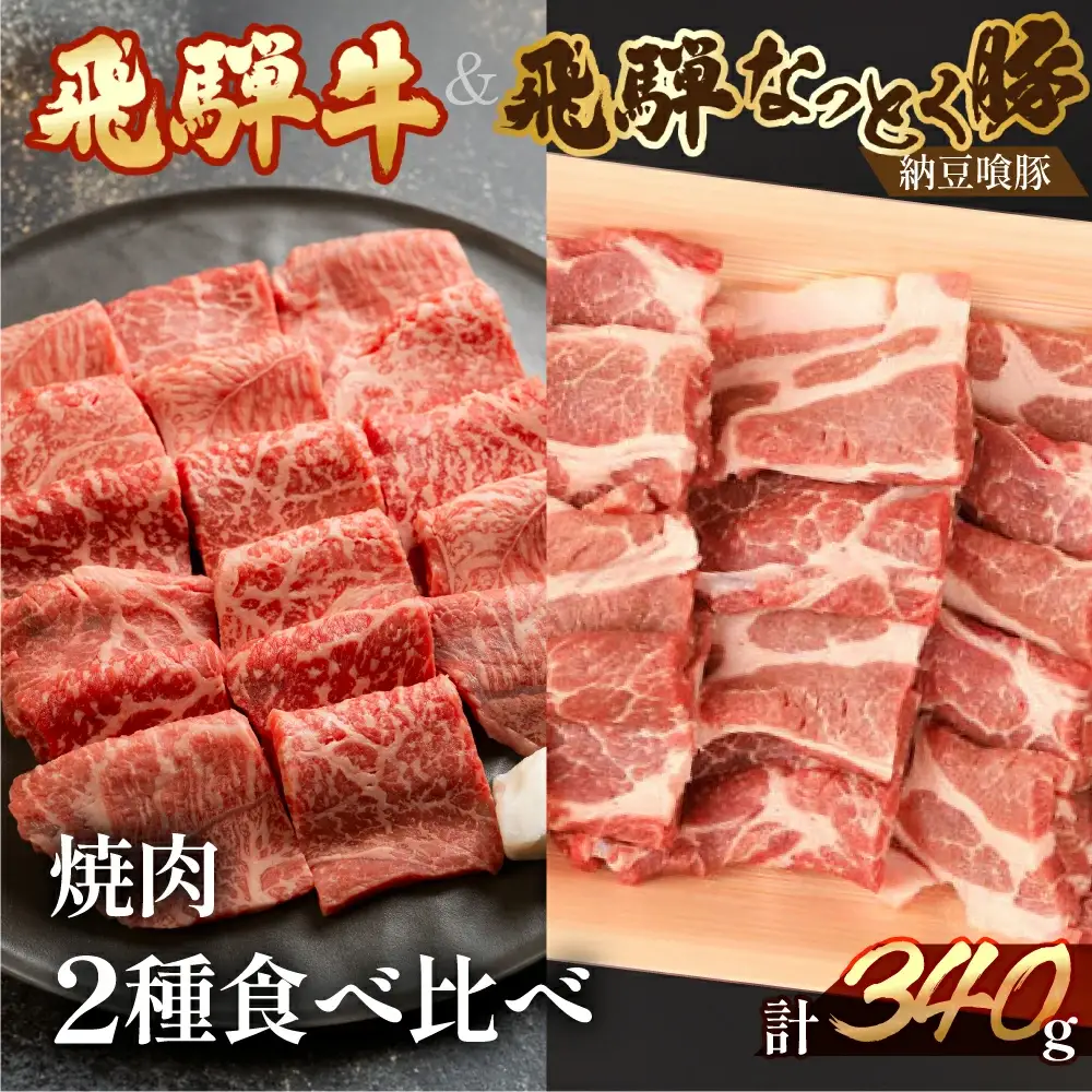 飛騨牛＆納豆喰豚 焼肉用 牛もも 170g 豚肩ロース 170g【11-1028】