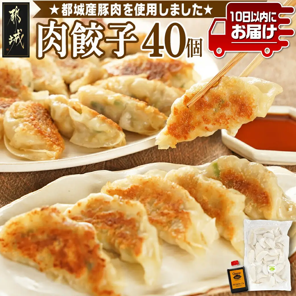 831ハチサンイチの肉餃子40個入り≪みやこんじょ特急便≫〔LE-K601-Q〕_(都城市) 肉餃子 都城産豚使用 柚子胡椒たれ付 