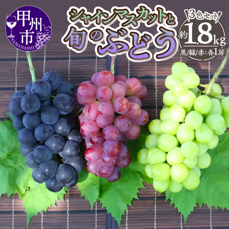 厳選！山梨県甲州市産 シャインマスカットを含む3色セット 約1.8kg【2026年発送】（THR）C-811 シャインマスカット 黒ぶどう 赤ぶどう フルーツ