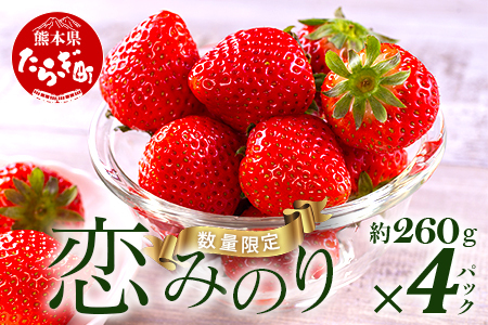 【先行予約】熊本県産いちご 恋みのり 約260g×4パック産地直送 国産 新鮮 フレッシュ 果物 苺 イチゴ フルーツ 103-0004