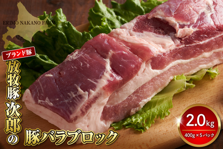 放牧豚次郎の豚バラブロック2.0kg【er008-006】400g × 5パック 北海道 えりも町 ブランド 豚 放牧豚 次郎 豚バラ バラ肉 人気