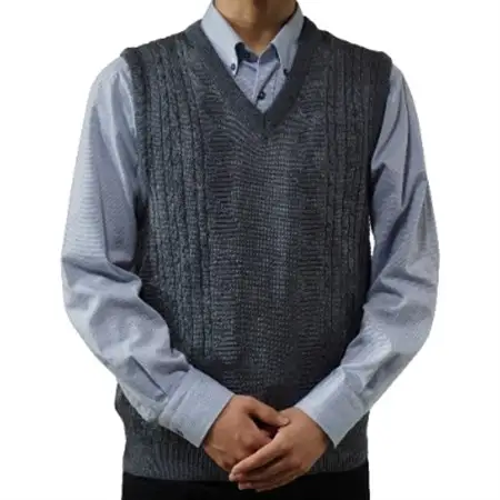 模様有 メンズニット ベスト グレー LL寸 15130_装飾品・工芸品 男性・メンズ 洋服 _【1219568】