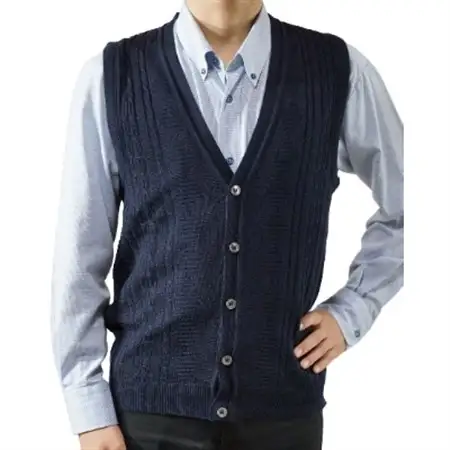 模様有 メンズニット オープンベスト コン LL寸 15150_装飾品・工芸品 男性・メンズ 洋服 _【1219747】