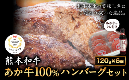 あか牛 100% ハンバーグ 合計約720g 約120g×6個 あか牛のたれ200ml付き 和牛 赤牛 2018年度日本ギフト大賞熊本賞受賞 おかず 惣菜 熊本県産 九州産 国産 冷凍 送料無料《30日以内に出荷予定(土日祝除く)》 