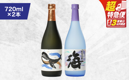 【 超特急便 】1792 人気 焼酎！海 & くじら の ボトル 720ml セット（ 合計2本 ） KN043-001-02 酒 焼酎 スピード配送 最短 すぐ届く お急ぎ