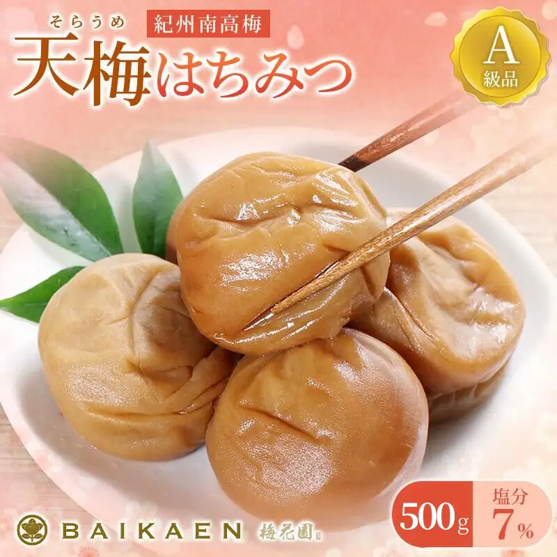 紀州南高梅 天梅(そらうめ)はちみつ 500g 塩分約7％ A級品 大粒5Lサイズ / 梅干し 梅干 うめぼし 南高梅 はちみつ梅 はちみつ梅干し 国産 梅 うめ ウメ 健康 ご飯のお供 和歌山県 田辺市 【bik002】