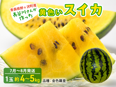 【先行予約2026年産】長谷川さんが作った黄色いスイカ 1玉 約4～5kg（品種：金色羅皇）7月～8月発送 青森県鰺ヶ沢町産 果物 フルーツ デザート 旬の果物 おやつ 