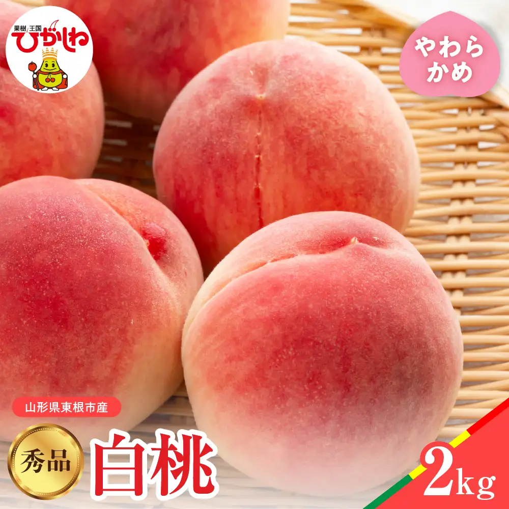 【2026年産】白桃 品種おまかせ 秀品2kg(やわらかめ) 松栗提供 山形県 東根市 hi062-057　（山形県 東根市 東北 果物 フルーツ くだもの もも 桃 白桃 ピーチ 品種おまかせ 箱入り 期間限定 冷蔵配送 先行受付 令和8年産 取り寄せ グルメ ご当地 特産直送 送料無料 ふるさと納税）