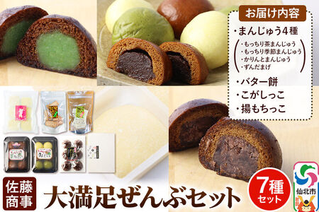 大満足ぜんぶセット 7種詰め合わせ（季節まんじゅう、茶まんじゅう、バター餅、かりんとまんじゅう、ずんだまげ、揚もちっこ、こがしっこ）佐藤商事　饅頭　食べ比べ