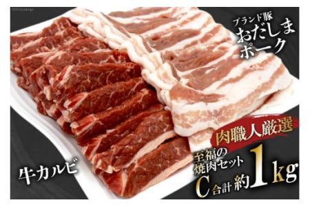 【肉職人厳選】至福の焼肉セットC 計約1kg 加美町産ブランド豚 おだしまポーク [関精肉畜産 宮城県 加美町 44581357]牛カルビ 焼き肉 豚 カルビ 44581357