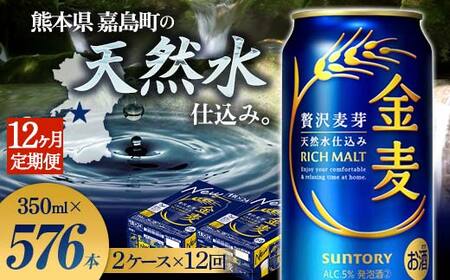 FK7-0082_【12ヶ月定期便】サントリー 金麦 350ml×48缶（2ケース） 熊本県 嘉島町 ビール