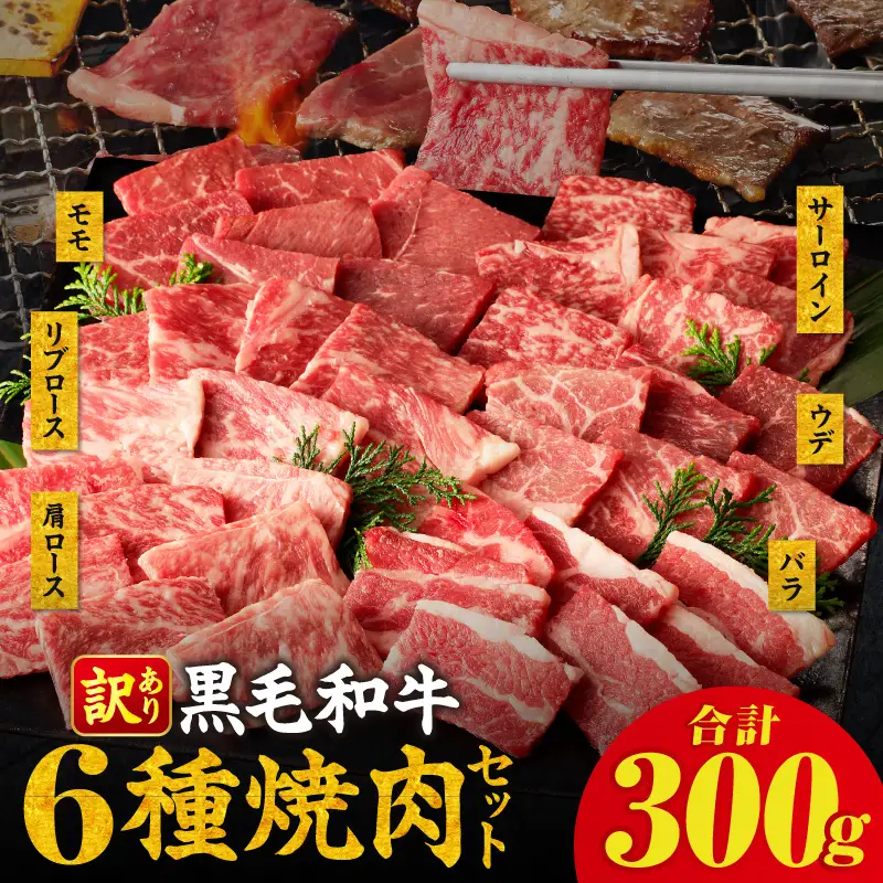 生産者応援≪訳あり≫黒毛和牛(経産牛)6種焼肉セット(合計300g) 肉 牛 牛肉 おかず 国産_T030-1195