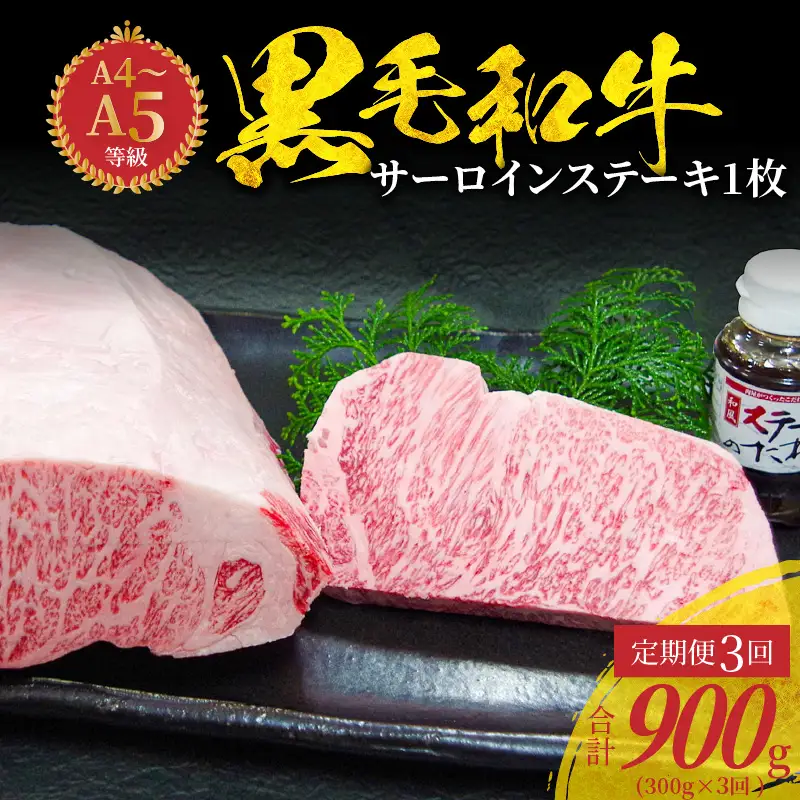 S001-022-T03_【定期便3回】A4～A5等級 黒毛和牛 サーロインステーキ 1枚（300g）たれ1本付