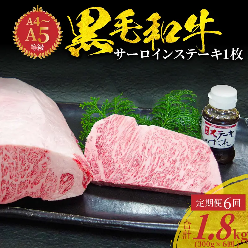 S001-022-T06_【定期便6回】A4～A5等級 黒毛和牛 サーロインステーキ 1枚（300g）たれ1本付