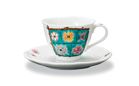 カップ&ソーサー フラワーBox グリーン 岩田玲子 民芸品 工芸品 ティーカップ コーヒー 紅茶 食器 キッチンアイテム キッチン雑貨 