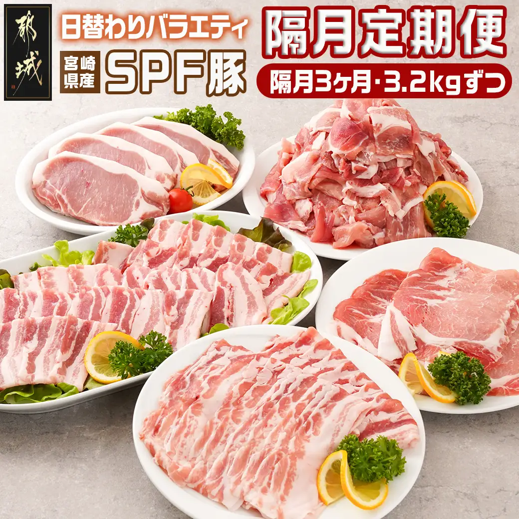 ≪隔月3回お届け≫「宮崎SPF豚」日替わりバラエティセット定期便_T48-3-K902_(都城市) 宮崎県産豚 小間切れ ロース 肩ローススライス バラ ステーキ 焼肉 しゃぶしゃぶ 真空