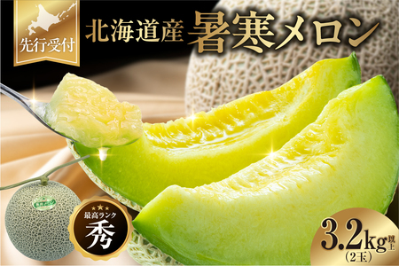  北海道産 暑寒メロン 2玉 3.2kg以上 × 1箱 2026年7月発送  メロン メロン 青肉メロン 北海道産メロン