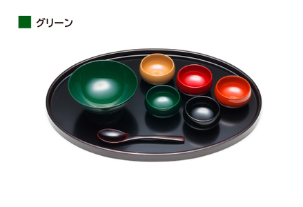 【名入れ不可】こどもしっき　彩ベビー食器ギフトセット　グリーン　全８点入り 