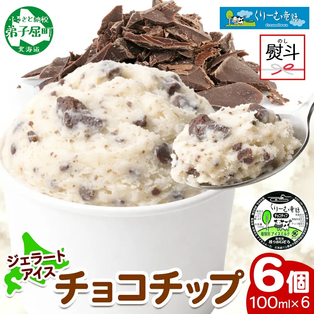 2347. 無地熨斗 くりーむ童話 カップアイス チョコチップ 100ml×6個 アイスクリーム アイス スイーツ 牛乳 ミルク 贈り物 gift ギフト プレゼント 詰め合わせ 送料無料 北海道 弟子屈町