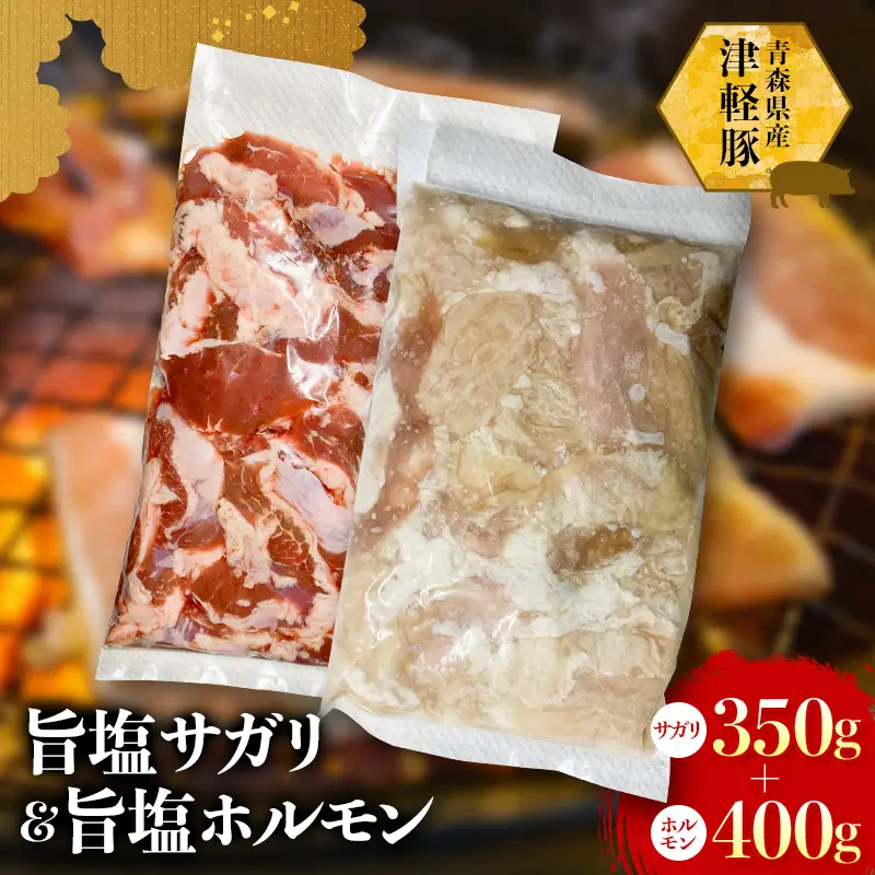 ≪青森県産 津軽豚≫ 旨塩サガリ 旨塩ホルモン 750g（サガリ：350g・ホルモン：400g） 【ホルモンショップ あっと】 F41-0047
