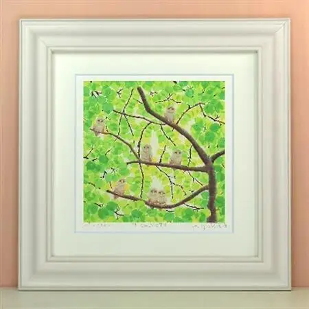 栗乃木ハルミ版画額装品「7owlets」【1242923】