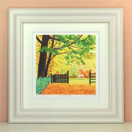栗乃木ハルミ版画額装品「金色の季節」【1334234】