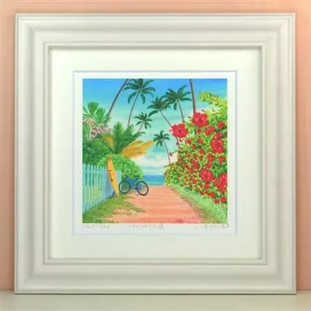 栗乃木ハルミ版画額装品「ハイビスカスの道」【1334236】