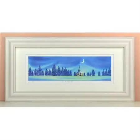 栗乃木ハルミ版画額装品「月と教会」【1423307】