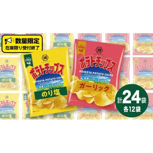 湖池屋 ポテトチップス 2種類アソート （のり塩・ガーリック）（各12袋・計24袋）