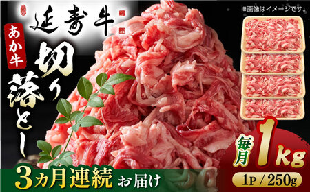 【3回定期便】熊本県産 延寿牛 あか牛 切り落とし 約 250g×4P【有限会社 九州食肉産業】[ZDQ101]