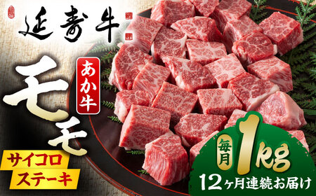 【12回定期便】熊本県産 延寿牛 あか牛 モモ サイコロ ステーキ約 1kg (500g×2P)【有限会社 九州食肉産業】[ZDQ133]