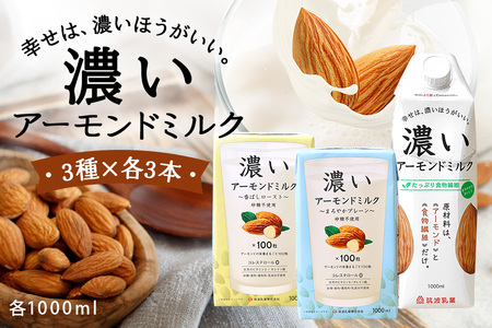 濃いアーモンドミルク1000ml 3種×各3本（たっぷり食物繊維・香ばしロースト・まろやかプレーン） 47-AH