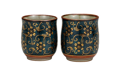 九谷焼　 組湯呑　青粒鉄仙　a03 