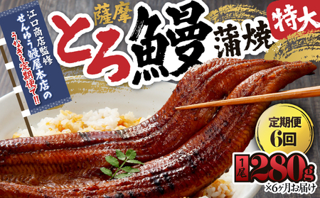 2173-1 【江口商店監修】薩摩とろ鰻蒲焼特大サイズ一尾 280g（6ヶ月定期） KN084-T01 魚 鰻