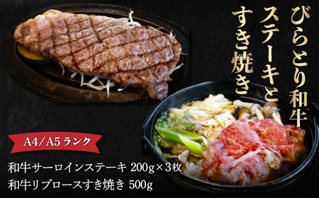 【A4/A5ランク黒毛和牛】びらとり和牛ステーキとすき焼きセット BRTB024