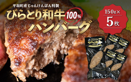 【平取町産じゃんけんぽん特製】びらとり和牛100%ハンバーグ×5枚 BRTF001