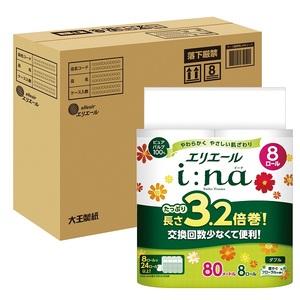 0015-10-14　エリエール i:na （イーナ） トイレットティシュー 3.2倍巻 ダブル 8R×4パック 32個 【ハーフケース】　80m 32ロール ダブル トイレットペーパー