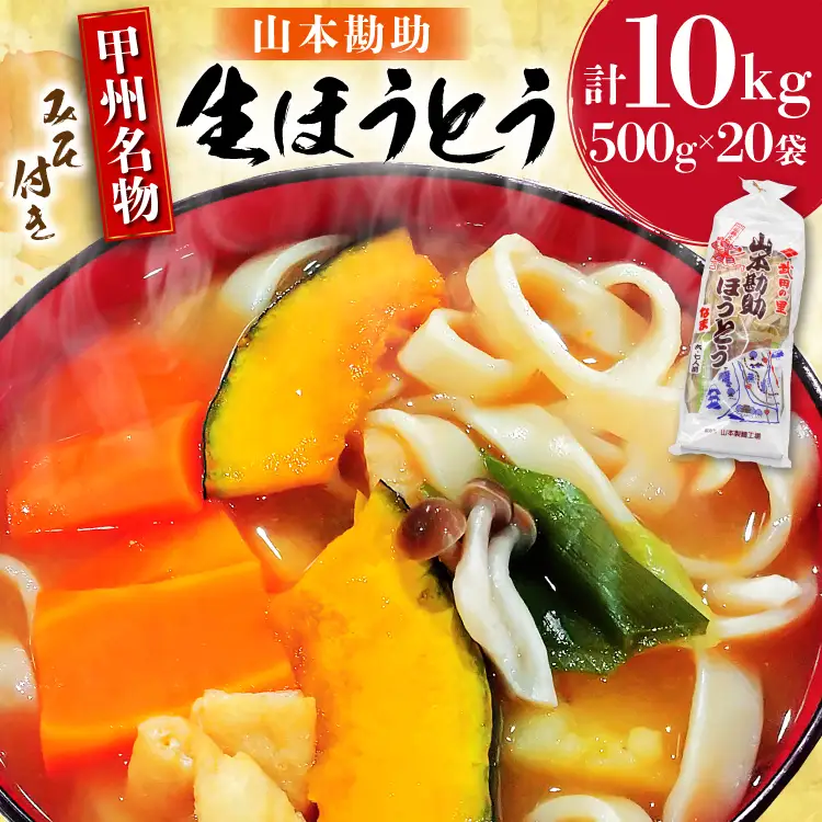 【大容量】 500g  みそ付き(2パック) ×20袋 ほうとう 生麺 冷凍保存 [山本製麺所 山梨県 韮崎市 20743515]