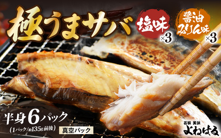 干物 鯖一夜干し 極うまサバ 半身6パック （塩味1枚×3パック 醤油みりん味1枚×3パック）鯖 サバ [m17-b016]