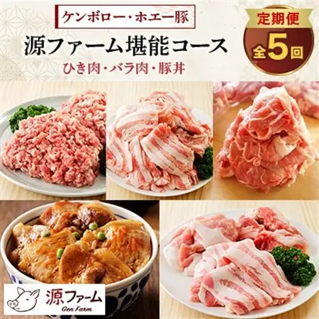 【毎月定期便】北海道十勝産 ホエー豚 ひき肉、バラ肉、豚丼　源ファーム堪能コース　全5回_肉 しゃぶしゃぶ 豚肉 豚しゃぶ  肉  豚肉   惣菜・加工品 肉 鍋 なべ ナベ  調味料     定期便 定期便  _【配送不可地域：離島】【4010968】