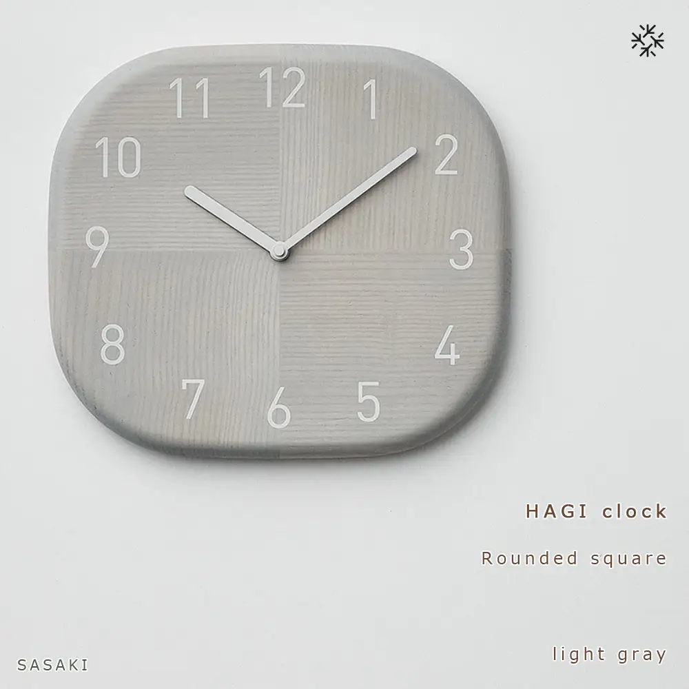 HAGI clock - Rounded square　SASAKI【旭川クラフト(木製品/壁掛け時計)】ハギクロック / ササキ工芸【light gray】|時計_03459