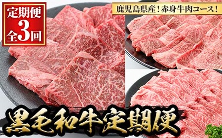 ＜定期便・全3回(連続)＞黒毛和牛の赤身牛肉コース(すき焼き、焼肉、ステーキ)  国産 九州産 鹿児島県産 牛肉 黒毛和牛 和牛 赤身 ステーキ 定期便 頒布会 毎月 すき焼き しゃぶしゃぶ 冷凍【さつま屋産業】_y443-B