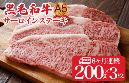 【全6回定期便】黒毛和牛 サーロインステーキ 200gx3枚 600g 冷蔵 ステーキ