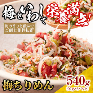 梅 ちりめん 540g(90g×6)【ちりめんじゃこ しらす 小分け 便利 お取り寄せ グルメ 香川県 さぬき市】