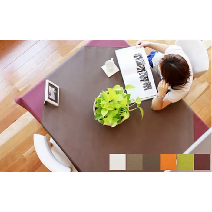 PVCレザーテーブルクロス「LEX」120cm×170cm（ブラウンオリーブ） ／ テーブルクロス レザー 撥水 正方形 120×170 おしゃれ 北欧 PVC ビニール 拭ける 高級感 傷防止 汚れ防止 モダン ダイニング キッチン 無地 インテリア 日本製 ずれにくい 千葉県 No.258-02